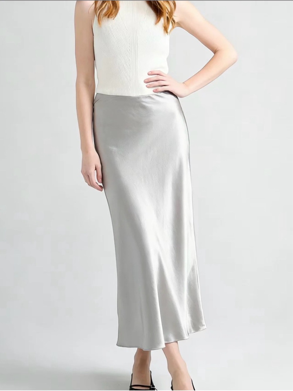 Ricki's Silver Satin Maxi Length skirt